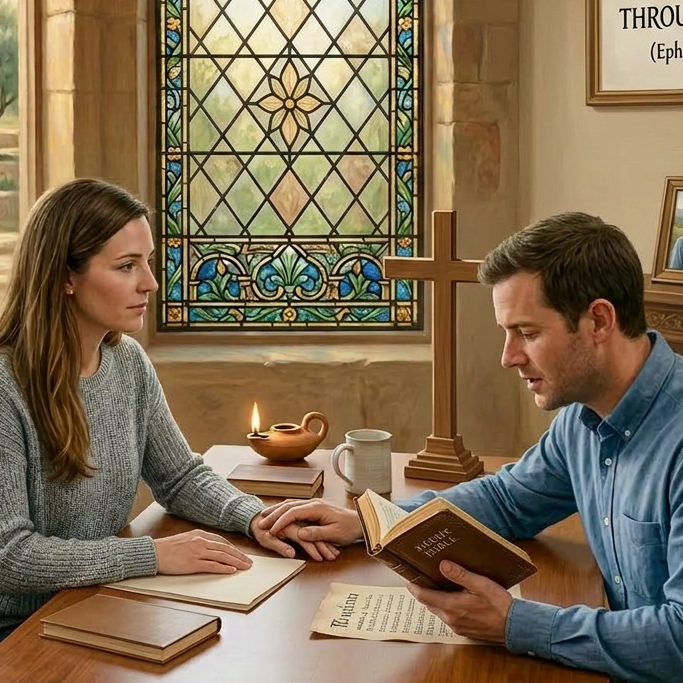 A couple consulting with a professional advisor at a desk in a comfortable office.